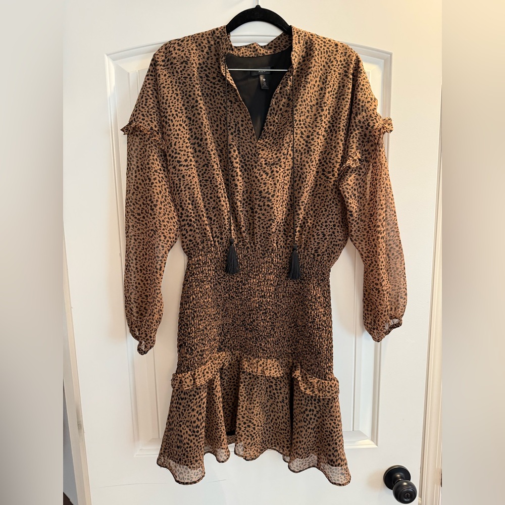 Aqua - Womens Leopard Chiffon Smocked Dress - Size S